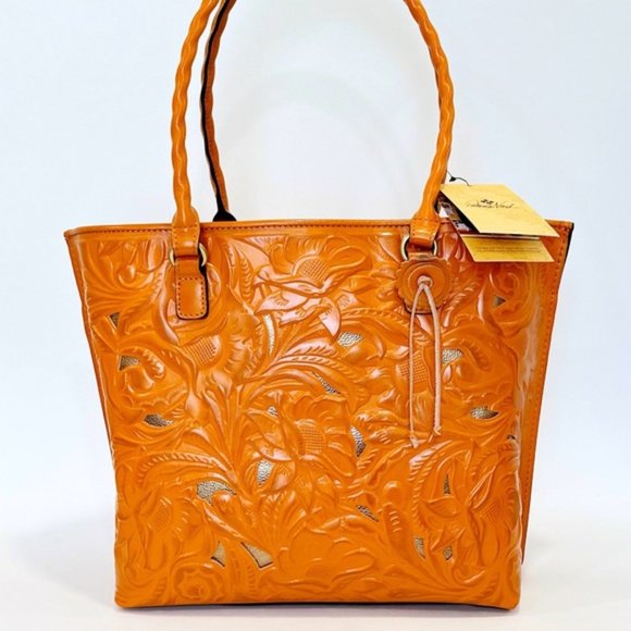 Patricia Nash Adeline Burnished Cut out Tooled Leather Tote in Sun Yellow - Picture 10 of 10